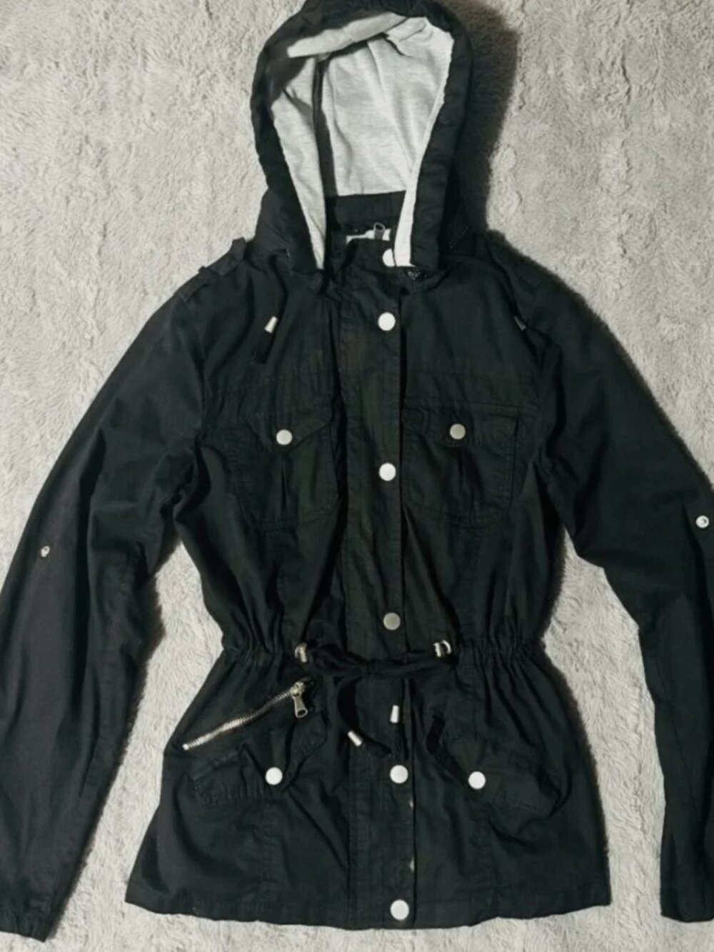Black Cotton Hooded Utility Anorak Jacket – Women's Medium